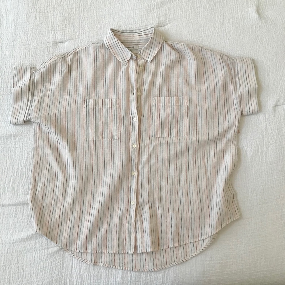 Madewell Courier Button Down Rainbow Embroidered